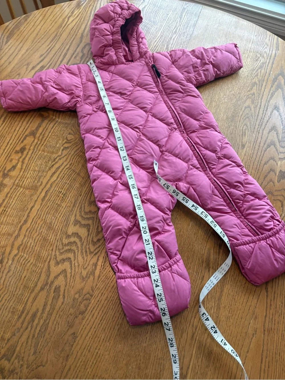 Lands End Pink Goose Down Baby Bunting Hooded Snowsuit Girl’s Size 6 Months SPOT